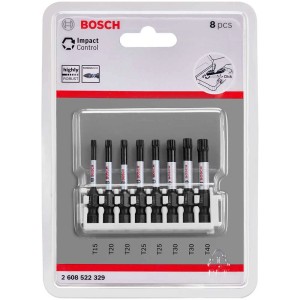Set di inserti Bosch Impact Control, 8 pezzi (T15-T40) in supporto di plastica.