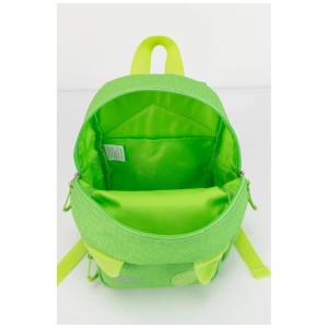 Zaino per bambini Marky verde chiaro aperto con scomparto interno, capacità 6 litri.