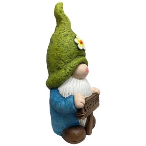 Garten Wichtel mit Welcome-Schild, 41,5 cm, aus Magnesia. Gartendeko für den Außenbereich.