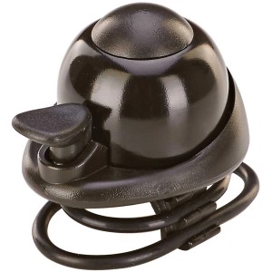 Campanello per bici Prophete nero con supporto in silicone per tutti i diametri del manubrio.