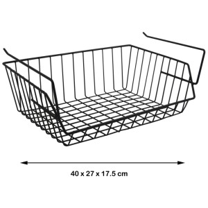 Panier de rangement noir MSV en acier, 17,5x40x27 cm, pour étagères de cuisine et plus.