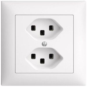 Prise encastrée blanche Feller EdizioDue avec 2 connexions T23 pour installations électriques.