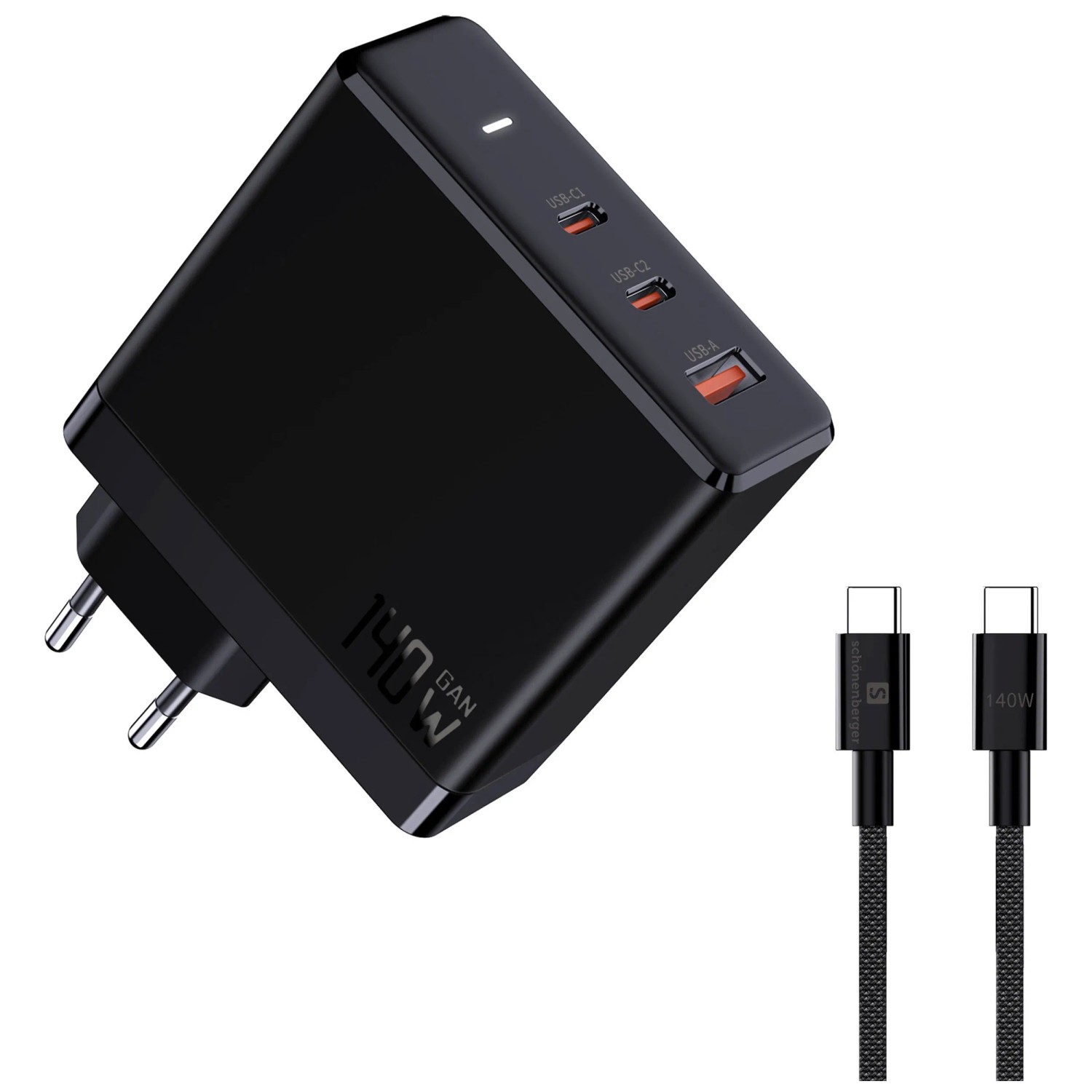 Schönenberger Chargeur Fast Charger Noir 3 ports GaN 140 W