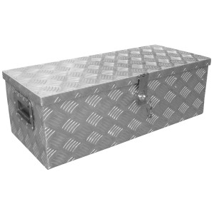 Box da trasporto Güde GT 55 in alluminio con motivo a scacchiera, maniglie e serratura.