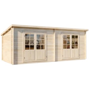 Abri de jardin Alpholz Maria Twin non traité avec toit monopente et deux portes fenêtres.