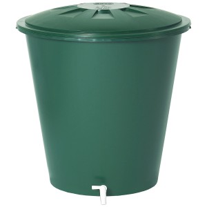Barile per acqua piovana Garantia verde rotondo 210 l con coperchio e rubinetto per irrigazione giardino.