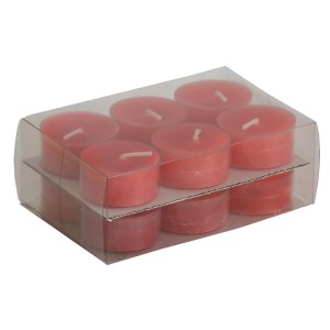 Bougies chauffe-plat rouge rubis dans des boîtiers en plastique transparent, lot de 9 pour un éclairage d'ambiance.