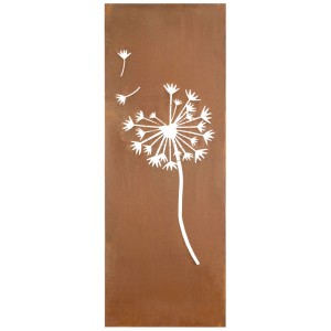 Paravent Nouvel Vento, écran d'intimité en acier rouille à motif pissenlit, enfichable.