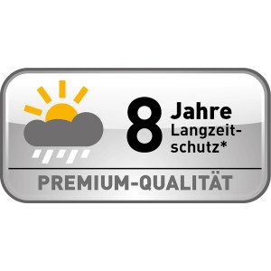 Symbole de 8 ans de protection longue durée pour OBI Hybrid Varnish Premium.