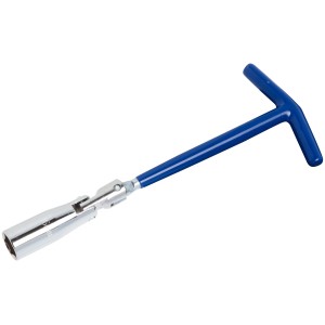Clé à bougie LUX 16 mm Classic avec poignée en T bleue et joint de cardan.