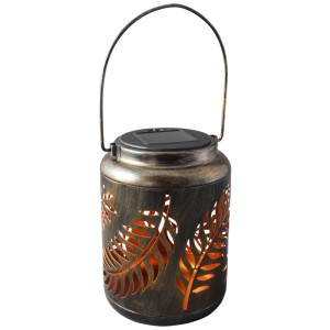 Lanterne solaire LED Schönenberger Deneb marron avec motif de feuilles, Ø 12 cm.