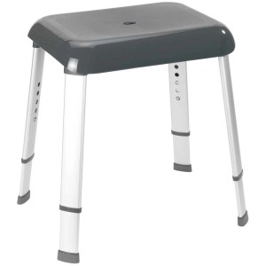 Tabouret de douche anthracite Secura Premium, réglable en hauteur avec pieds en aluminium.