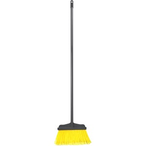 Super-Broom avec manche : Balai ménager avec poils jaunes et manche gris pour le nettoyage intérieur.