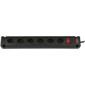 Brennenstuhl Multiprise Bremounta, 6 prises, noire, avec interrupteur et câble de 3m.