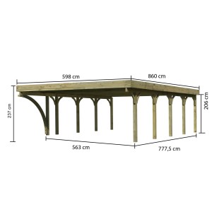 Karibu Doppelcarport Classic aus Holz mit Stahl-Dacheindeckung und Maßen.