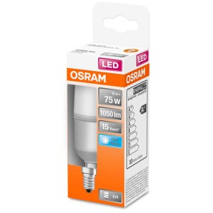 Osram LED-Leuchtmittel Stabform E14, kaltweiß, 75W, 806lm in Verpackung.
