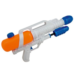 Pistolet à eau Happy People WK 450 : Pistolet à eau blanc avec réservoir orange et détails bleus.