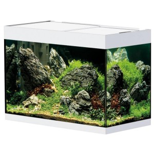 Oase Aquarium Styleline 125, combinaison aquarium blanc avec plantes et pierres, 115 litres.