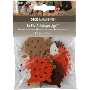 Videx Garden ciondoli in feltro a forma di riccio, set da 6 in arancione e marrone. Figure decorative autunnali.