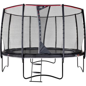 Trampolino nero EXIT PeakPro Ø 366 cm con rete di sicurezza e scala per giardino.