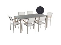 Beliani Gartenmöbel Set mit 6 Stühlen Grosseto Naturstein Poliert / Weiss