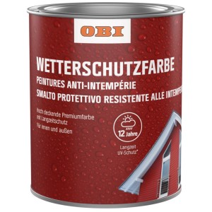 Lattina rossa OBI di vernice protettiva, satinata, con 12 anni di protezione UV. Pittura premium coprente per legno e esterni.