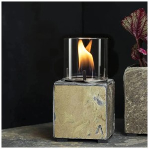 Climaqua Dekofeuer Klara ardoise rouille taille S : cheminée de table avec cylindre en verre et flamme.