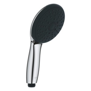 Douchette Grohe Vitalio Start, chrome, 3 jets, QuickFix. Pommeau de douche rond avec surface noire.