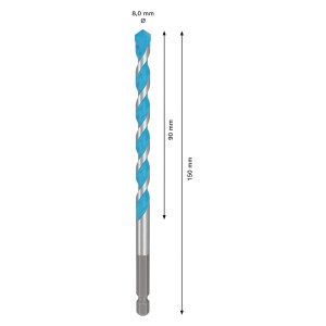 Foret Bosch Expert Hex-9 Multi Construction, Ø 8 mm, bleu/argent, longueur 150 mm.