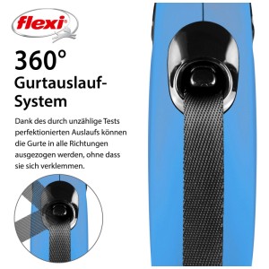 Guinzaglio avvolgibile Flexi New Classic blu, taglia XS con cinghia da 3 m. Dettaglio del sistema a cinghia.
