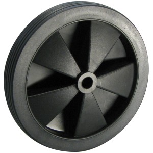 Roue noire en PVC Doerner+Helmer, diamètre 130 mm, avec profil rainuré pour meubles et équipements.