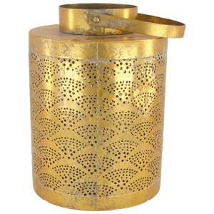 Lanterne Tagys en métal doré avec motif oriental, hauteur 26 cm.