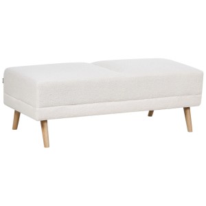 Pouf Beliani Florli, tissu blanc crème avec pieds en bois. Design scandinave, polyvalent comme repose-pieds.