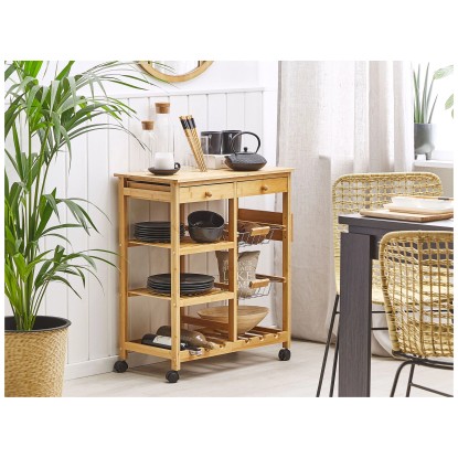 Beliani Servierwagen Morino Bambusholz Braun (HxBxT) 80 x 67 x 37 cm