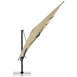 Rechteckiger Doppler Ampelschirm Life Sand 300x400 cm, beige, geneigt, mit Kurbel und Standkreuz.