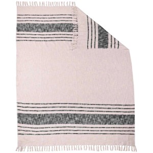 Coperta Eglo Longlac, bianco-nero, 130x160cm, coperta in cotone a righe con frange.