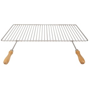 Grille de cuisson rectangulaire Nouvel en acier inoxydable avec poignées en bois.