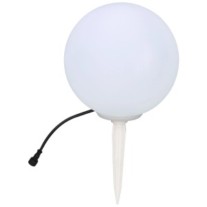 Lampada da esterno a sfera LED bianca Schönenberger con picchetto e cavo nero.