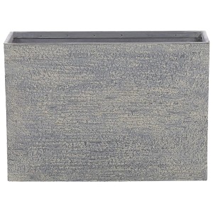 Pot de fleurs rectangulaire gris Beliani Edessa en mélange argile-fibre, adapté à une utilisation intérieure et extérieure.