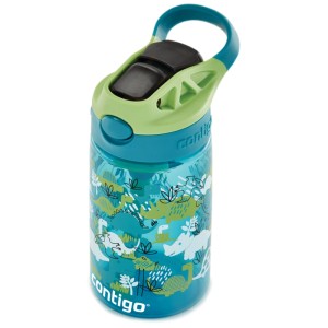 Borraccia verde Contigo con dinosauri, 420 ml, in polipropilene.