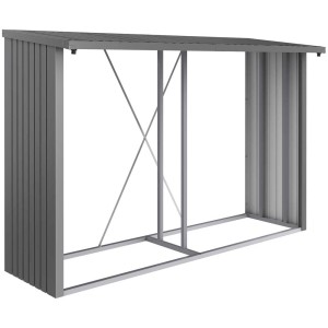 Biohort Woodstock 300 étagère à bois de chauffage en gris quartz métallisé pour le stockage du bois de chauffage.