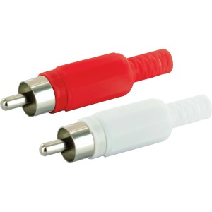Coppia di connettori RCA Schwaiger, rosso e bianco, per connessioni audio.
