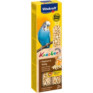 Vitakraft Kräcker per parrocchetti con popcorn e miele, 2 pezzi. Alimento complementare per uccelli.
