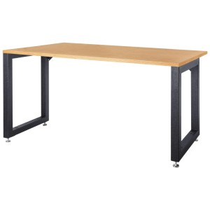 Banco da lavoro Kraftwerk con piano in legno e struttura in metallo nero, 160x80 cm.