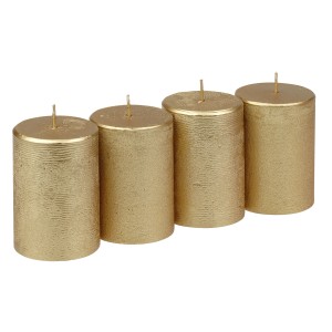 Lot de 4 bougies piliers dorées Steinhart Rustic-Glanz, Ø 5,8 cm x 8 cm, pour décorations festives.