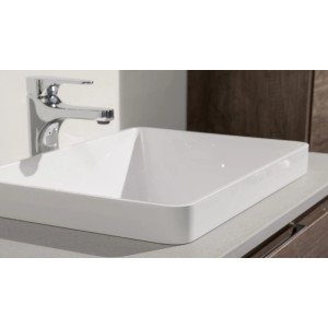 Vasque à encastrer blanche en fonte minérale, 45x32cm, avec robinet. Design moderne pour la salle de bain.