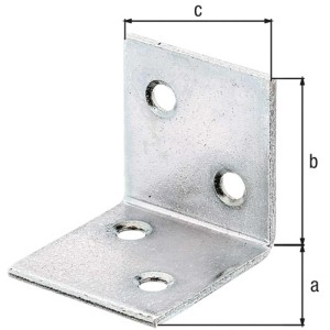 Breitwinkel Stahl, sendzimirverzinkt, 30x30x30 mm, mit Löchern zur Eckverbindung von Holzkonstruktionen.