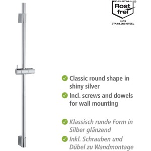 Wenko Asta doccia Classic cromata, 90 cm, in acciaio inox con supporto doccia regolabile.