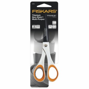 Forbici Fiskars Titanium Non-Stick, 18 cm, con rivestimento antiaderente e impugnatura ergonomica.
