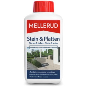 Flacone di sigillante per pietra e lastre Mellerud 500ml per la protezione delle superfici.